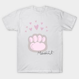 Pink Kitty Cat Paw and Hearts MEAU! T-Shirt